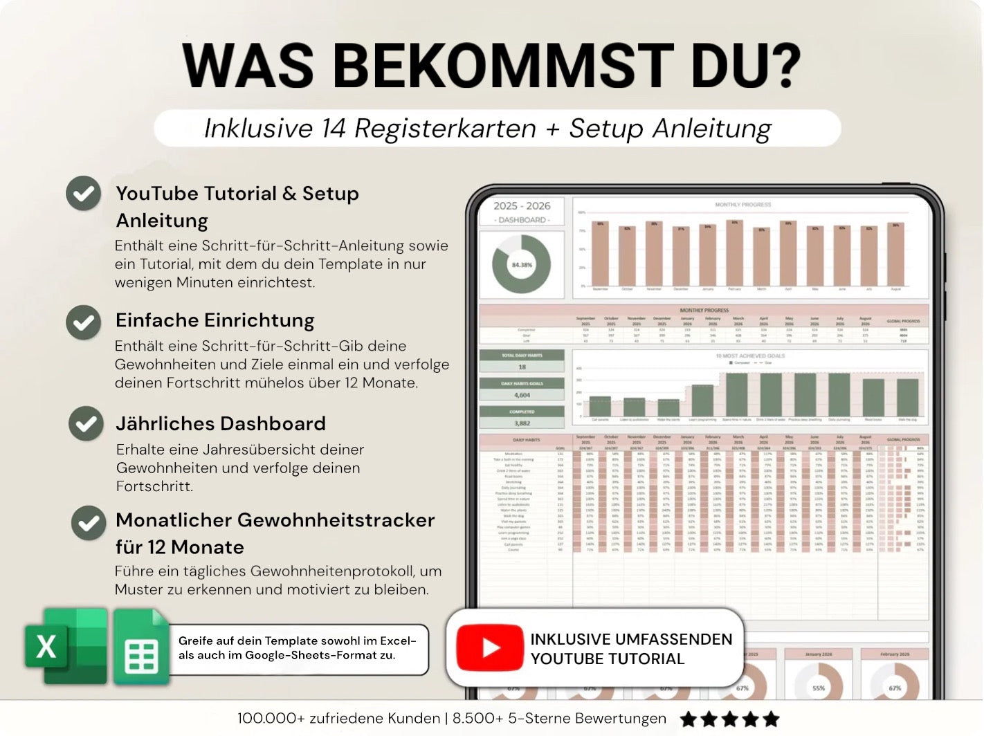 Gewohnheitstracker für Excel & Google Sheets