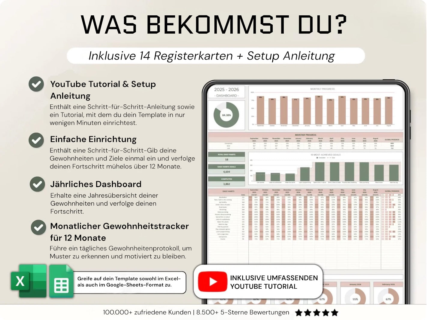Gewohnheitstracker für Excel & Google Sheets